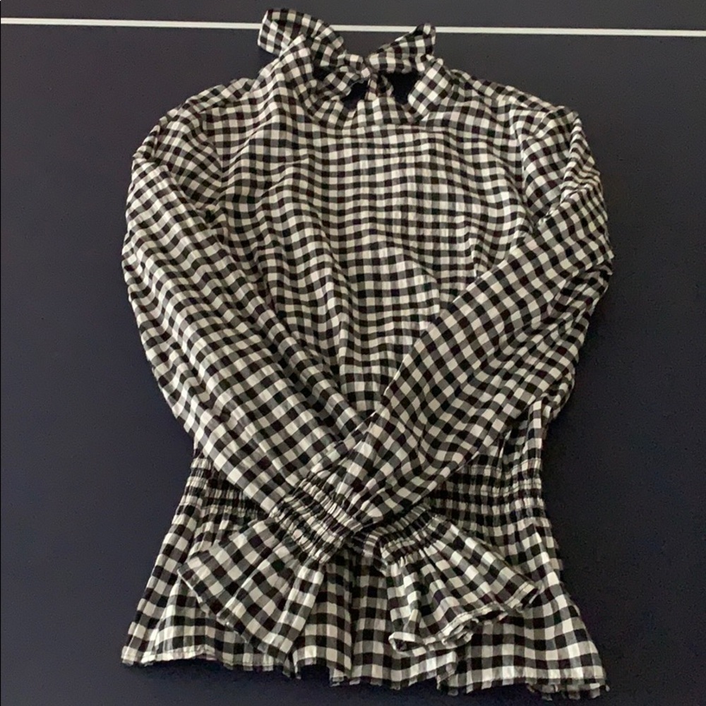 H&M long sleeve black and white checkered blouse